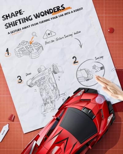 V992 Transform RC Robot Car Series,Transform RC Cars,1:14 Scale,2-in-1 Robot Toy Car with Sound & Light Effects,Gesture Sensing,Automatic Deformation,Birthday Gift Toys for Boys and Girls (Red) — view 4