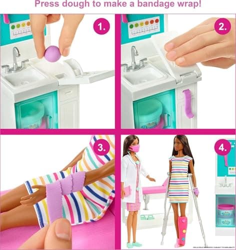 Barbie Fast Cast Clinic Playset, Brunette Barbie Doctor Doll (12-in/30.40-cm), 30+ Play Pieces, 4 Play Areas, Cast & Bandage Making, Medical & X-ray Stations, Great Toy Toy for 3 Years Old & Up — view 3