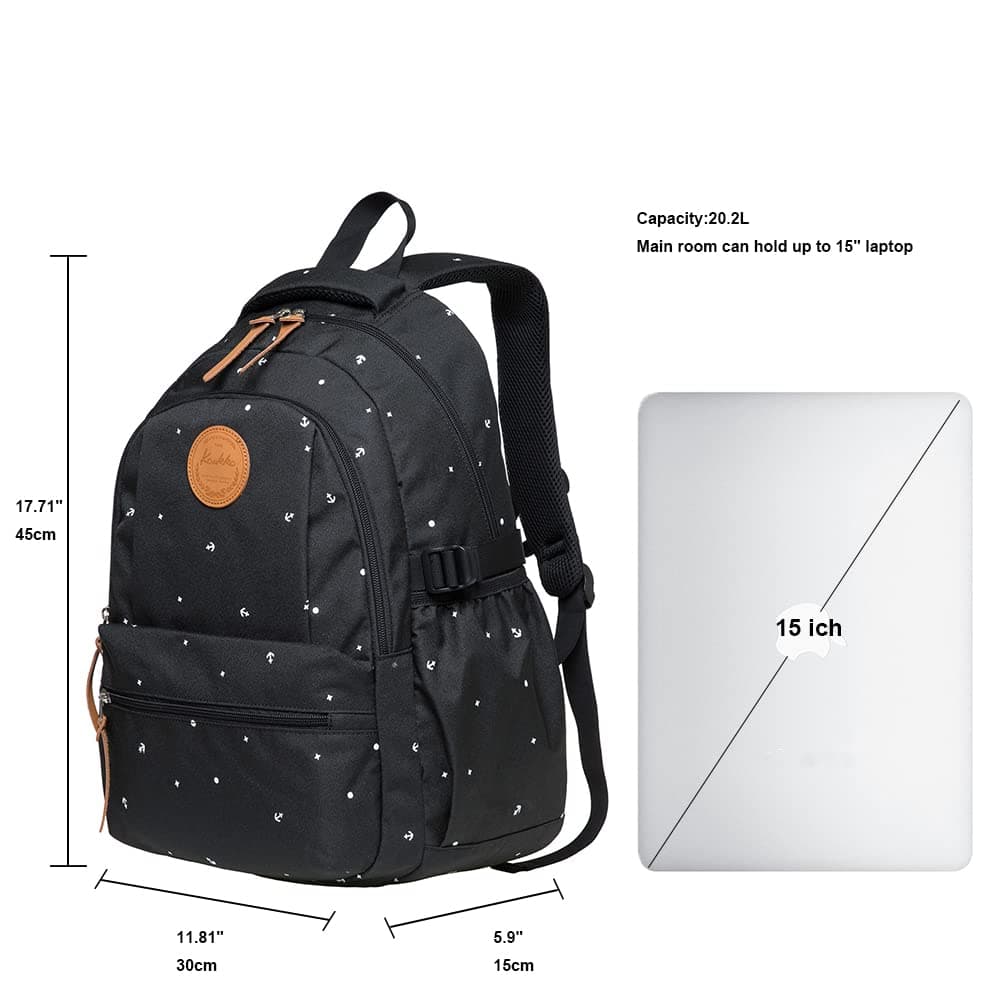 KAUKKO Mochila hermosa y bien pensada con compartimento para portátil de 15" para colegio, universidad, 22 l, Negro Jnl-ks24-03, talla única, Mochilas daypack — view 2