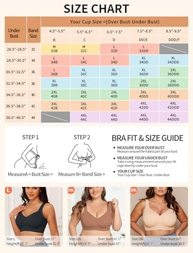 PoseFree Jelly Bra No Underwire Full Coverage Supportive Seamless Cotton Bralette Plus Size Bras for Women (Nude,2XL) — view 6