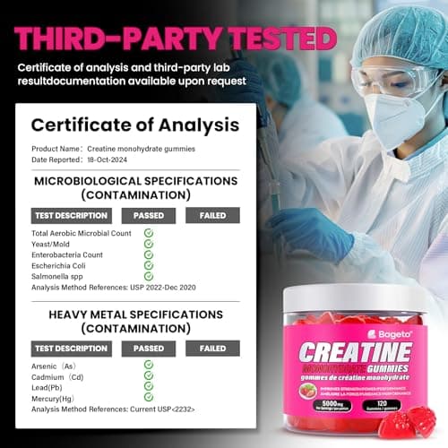 Creatine Monohydrate Gummies 5000mg for Men & Women, Gomitas de Creatina 5g Creatine Monohydrate, 0g Sugar Creatine Pre-Workout for Muscle Strength, Vegan, 120 Count Strawberry (Pack of 1) — view 4