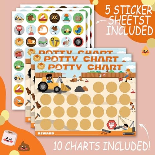 Potty Training Chart for Boys, Construction Theme, 8.3 x 11.2 inches, 10 Pack Chart with 5 Pack Reward Stickers — view 5