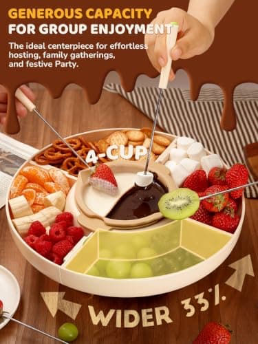 LUSHYUM Electric Chocolate Fondue Set, 4-Cup Chocolate, Rotating Tray