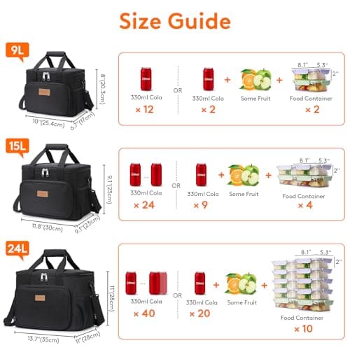 Lifewit Medium Lunch Bag, Insulated Lunch Box, Soft Cooler Cooling Tote for Adult Men Women, Black 12-Can (9L) — view 4