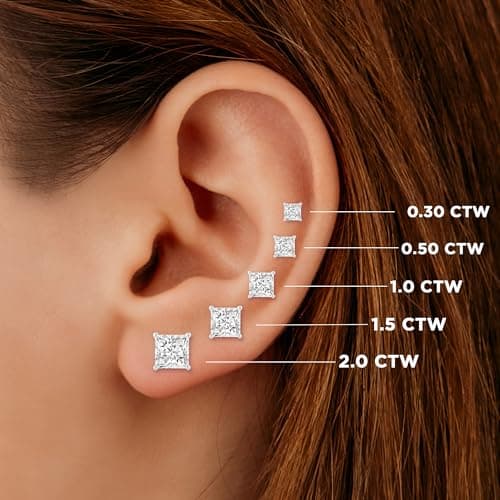 Everyday Elegance Solid 14K White Gold Cubic Zirconia Earrings for Women in Princess Cut | Screw Back Earring | 3 CTW CZ | With Gift Box — view 5