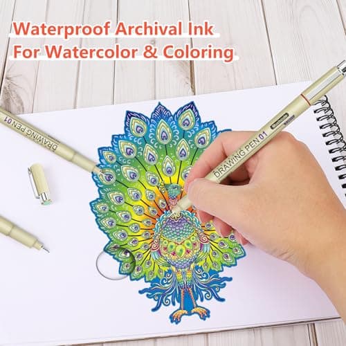 Muchcute 01 Micro Fineliner Drawing Art Pens: 12 Colors 0.25mm Extra Fine Point Bible No Bleed Smooth Journal Zentangle Study Supplies Colored Waterproof Line Ultra Needle Tip Fine liner Thin Gel Felt — view 4