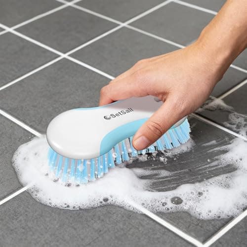 SetSail Multi-Purpose Scrub Brush of 2 Pack, Stiff Bristles Cleaning Brush with Non-Slip Grip Heavy Duty Scrub Brushes for Cleaning Bathroom Kitchen Tile Bathtub Sink, Blue — view 5