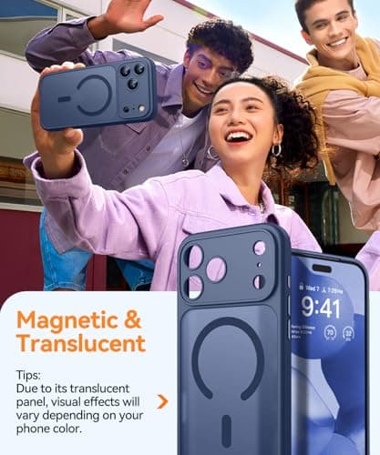 CANSHN Magnetic Compatible with iPhone 17 Pro Case, Upgraded [Full Camera Protection] [Compatible with Magsafe] [Translucent Matte] Shockproof Protective Phone Cover 6.3 Inch - Deep Blue — view 6