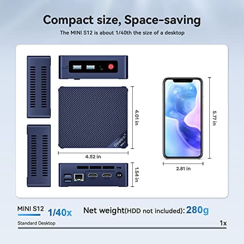 Beelink Mini PC, Mini S12 Intel 12th Gen 4-Core N95(up to 3.4GHz), Mini Computer 8GB DDR4 RAM 480GB SSD, Desktop PC Dual HDMI 4K UHD/Gigabit Ethernet/Dual WiFi5/BT4.2/HTPC/W11 Home — view 6
