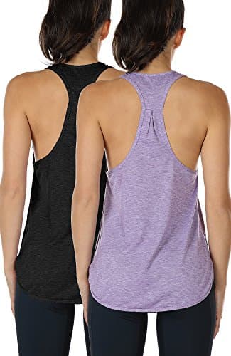icyzone Workout Tank Tops for Women - Athletic Yoga Tops, Racerback Running Tank Top (M, Black/Lavender)