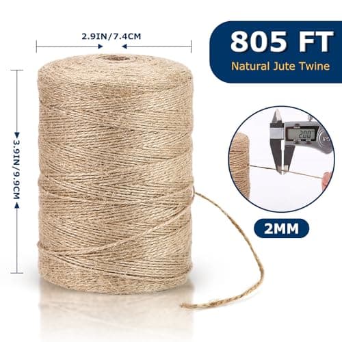 Vanhench 805FT Natural Jute Twine String, Bulk Hemp Jute Rope Cord Twine for Crafts Gardening, Gift Wrapping, Wedding Décor, Packing Material Burlap Ribbon, Christmas Knitting Macrame Decoration — view 2