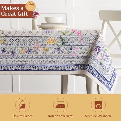 Maison d' Hermine Table Cloth Rectangle Table 100% Cotton 60 x 120 Inches Tablecloth Reusable Decorative for Dining Kitchen Room Farmhouse Party Home Hotel Restaurant Spring Summer - Faience — view 4