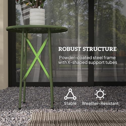 Outsunny 15.7" Round Garden Table with Floral Cut-Out, Steel Balcony Side Bistro Coffee Table, Outdoor Furniture with Adjustable Feet for Patio Garden, Green — view 4