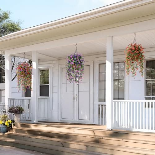 INQCMY Artificial Fake Hanging Flowers Plants for Outdoor Summer Decoration,2 PCS Faux Silk Daisy with Eucalyptus Leaves,UV Resistant Look Real for Outside Home Planter Porch Patio Balcony Yard Decor — view 5