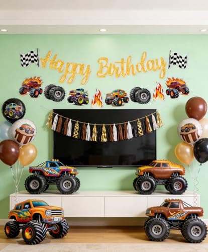 Monster Truck Happy Birthday Banner Racing Truck Party Wall Sign Decor