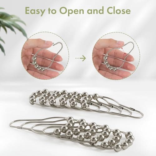 Amazer Shower Curtain Hooks, Decorative Rust Proof Stainless Steel Shower Curtain Hooks for Bathroom Shower Rods Set of 12, Polished Nickel — view 4