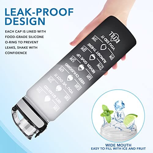 Enerbone 32 oz Water Bottle, Leakproof BPA & Toxic Free, Motivational Water Bottle with Times to Drink and Straw, Fitness Sports Water Bottle with Strap for Office, Gym, Outdoor Sports, Gray-Black — view 5
