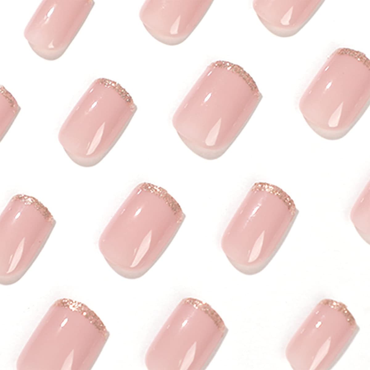 24pcs French Tip False Nails Short, Glitter Gold Edge Stick on Nails Nude Pink Press on Nail Removable Glue on Acrylic Full Cover Fake Nail Art Accessories for Women Girls — view 4