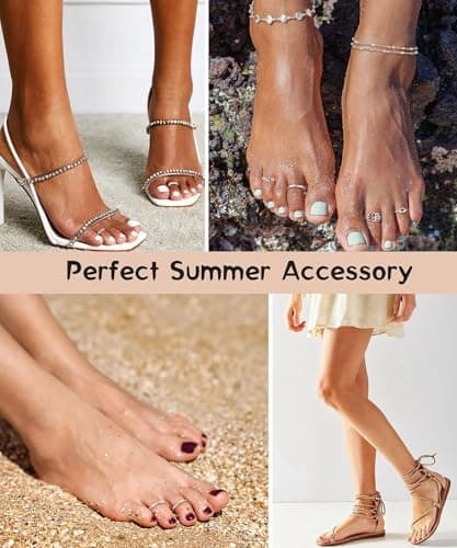 ZHESHY 12PCS 14K Gold Plated Toe Rings for Women Adjustable Silver Gold Toe Ring Set Cute Flower CZ Heart Toe Rings Band Open Beach Summer Foot Jewelry for Women — view 5