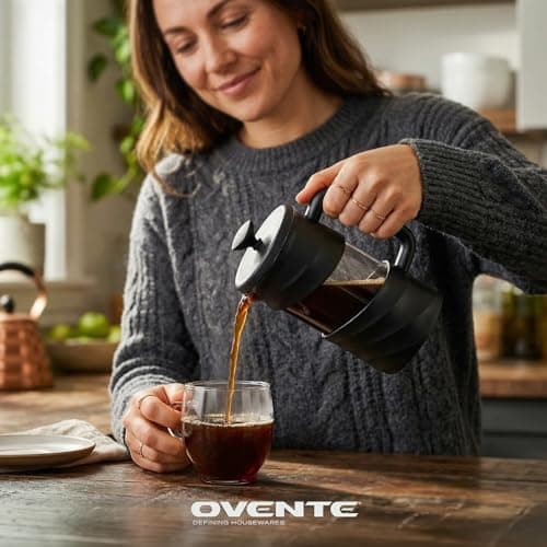 OVENTE 20oz French Press Coffee Maker with 4-Level Filtration, Black FPW20B — view 2