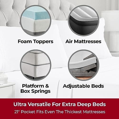 Mellanni Extra Deep King Sheets - 4 PC Iconic Collection Bedding