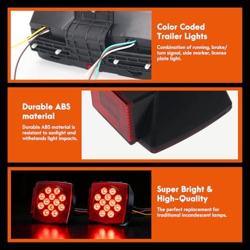 Lcrslitx LED Trailer Light Kit, IP67 Submersible Trailer Lights 12V DOT, Stop/Tail/Turn Boat Trailer Lights with 13.7" ID Bar, 6 Marker Lights, 25 ft Protective Wiring Harness, License Plate Bracket — view 5