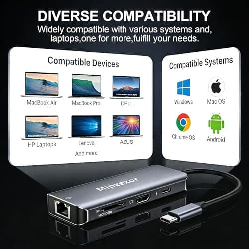 USBC Docking Station 8 in 1 USB C to hdmi gigabit ethernet Adapter 1Gbps Ethernet Hub 100W Power Delivery 3*USB 3.0 Ports SD/TF Card Reader Ethernet USB C Adapter for MacBook Pro/Air Dell XPS HP — view 5