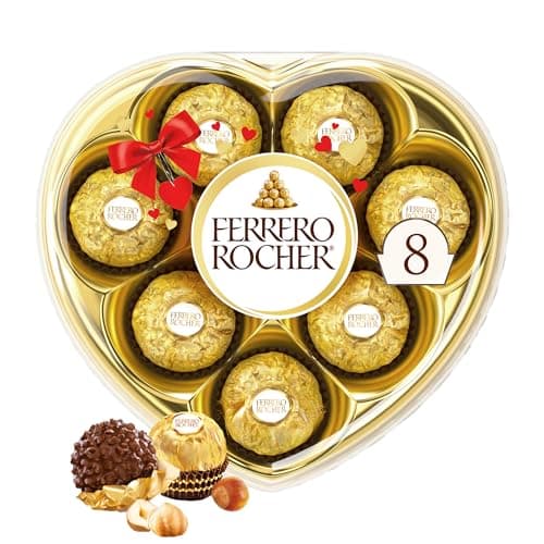Ferrero Rocher Fine Hazelnut Milk Chocolate; Heart Shaped Gift Box; 8 Count; Individually Wrapped Chocolate; Valentines Day Chocolate; 100 Grams