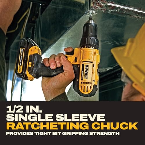 DEWALT 20V Max Cordless Drill Driver Set, 2 Speed, High Performance Motor, Includes 2 XR 1.3Ah Li-Ion Batteries, Charger and Contractor Bag (DCD771C2) — view 4