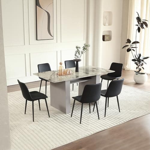 Ironalita Black Leather Dining Chairs Set of 4, Mid Century Modern Faux Leather Kitchen & Dining Room Chairs, Comfortable Dinner Chair Kitchen Chair for Restaurant Living Room, Cafe, Home (4, Black) — view 3