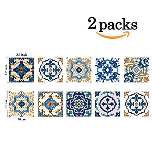 Poromoro Spanish Portuguese Azulejo Style Backsplash Peel and Stick Tile Stickers Set of 20 pcs(3.9_ZE)