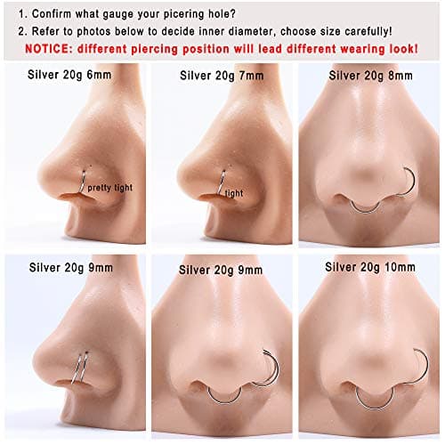 Silver Nose Hoop Hypoallergenic Nose Rings for Women & Men 20 Gauge 11mm — view 3
