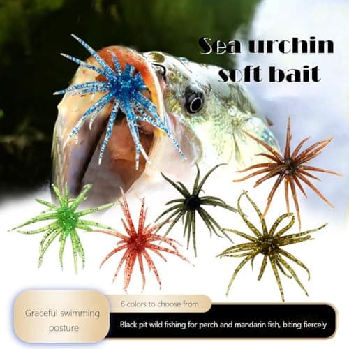 4Pcs Sea Urchin Soft Bait | Realistic Fuzzy Dice Fishing Lure for Bass & Perch | Floating TPR Swimbait with Reflective Stars | 6 Colors Artificial Worm Bait for Saltwater & Freshwater