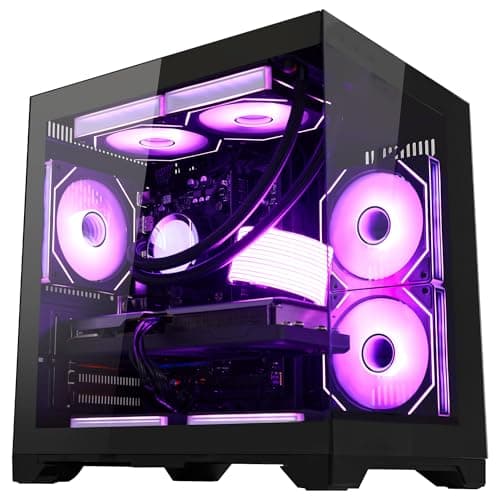 HELLOLAND Panaroma Gaming PC Desktop -AMD Ryzen 7 5700X 3.4 GHz -GeForce RTX 5060 8GB -32GB DDR4 RAM -1TB PCIe SSD & 240mm AIO & ARGB Software -WiFi & Bluetooth -Windows 11 Tower Computer-Black
