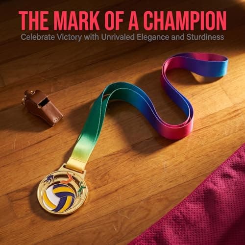 Milisten 5pcs Volleyball Award Medals Set, Zinc Alloy Golden Metal Sports Medals with Neck Ribbons — view 4