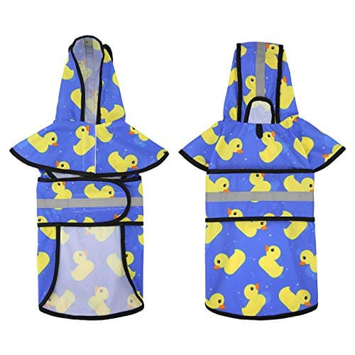 HDE Dog Raincoat Jacket Reflective Adjustable Hooded Pet Poncho Rain Coat with Leash Hole for Small to X-Large Dogs Rubber Ducks - L — view 2