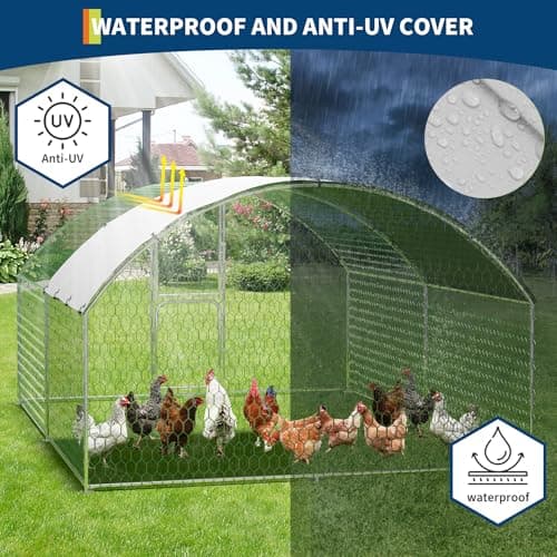TackView Large Metal Walk-in Chicken Coop – Heavy Duty Outdoor Poultry Cage with Waterproof UV-Resistant Cover & Secure Lock – Backyard Hen House & Chicken Run – Farm & Yard –9.8' W x 13.1' D x6.6'H — view 4