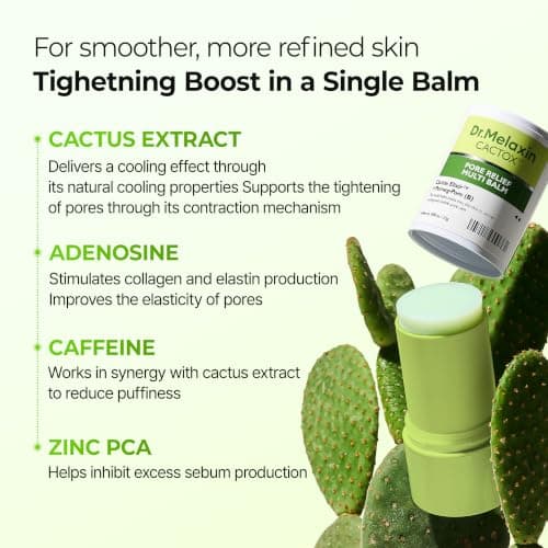 Dr.Melaxin Cactox Pore Relief Multi Balm Stick – Zinc PCA & ADENOSINE Cooling & De-Puffing Face Balm for Enlarged Pores & Puffy Skin, Pore Minimizing with Cactus Extract, Korean Skincare, 0.88 oz — view 5