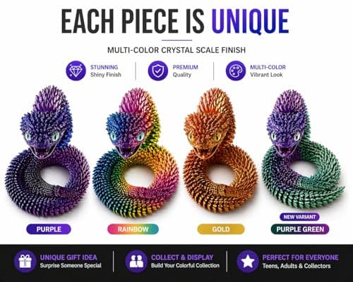 Articulated Crystal Snake – 3D Printed Flexible Snake Figurine, 58 cm (23 in) Poseable Serpent with Movable Mouth, Realistic Eyes, Fantasy Desk Decor (Ages 14+), (Purple) — view 7