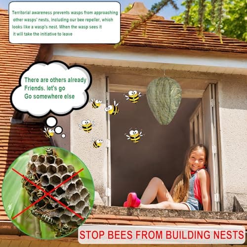 DECYOOL 4 Pack Paper Wasp Nest Decoy Hanging Wasp Nest Stay Away from Wasps Hornets Yellow Jackets — view 3