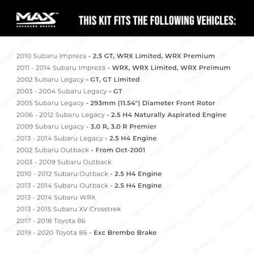 Max Advanced Brakes Front Brake Kit Compatible With 2006-2023 Subaru Forester Impreza Outback Legacy 293mm Frt Rotor Replacement Geomet Coated OE Disc Brake Rotors and Ceramic Brake Pads — view 2