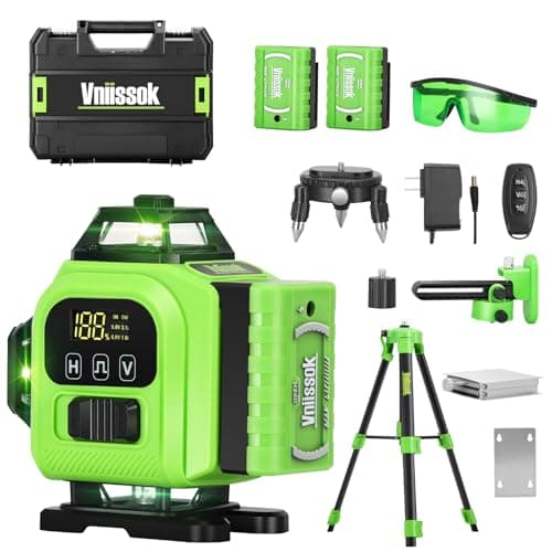 16 Line Laser Level 360 Self Leveling, 4x360°Professional 4D Green Cross Line laser Level with 2 Batteries,for Construction and Picture Hanging, Horizontal Line leveler Tool (Green)