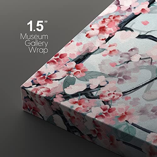 wall26 - 3 Panel Canvas Wall Art - Ink Painting Style Pink Cherry Blossom on The Branch - Giclee Print Gallery Wrap Modern Home Art Ready to Hang - 16"x24" x 3 Panels — view 3