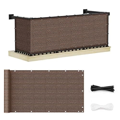 UIRWAY Privacy Screen Balcony Fence 3'x16.5', Garden Courtyard Privacy Fence Screen with Zip Ties UV Protection, for Animal Barriers, Decks, Patios, Outdoor Pools, Porches, Condo Railings - Brown