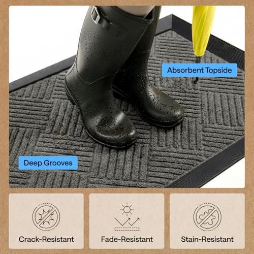 GORILLA GRIP Durable Natural Rubber Door Mat, Waterproof, Low Profile, Heavy Duty Welcome Doormat for Indoor and Outdoor, Easy Clean, Rug Mats for Entry, Patio, Busy Areas, 17x29, Gray Diamond — view 5