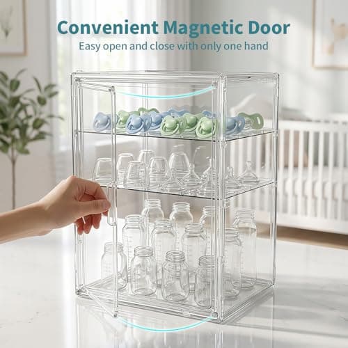 LARGE Baby Bottle Organizer, UPGRADED Bottle Storage Organizer Baby for Countertop Cabinet, Removable Baby Organizer with Magnetic Door, Bottle Station Organizer for Nipples, Pump Parts, THICKENED — view 2