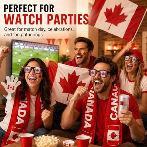 Canada Soccer Fan Gear Set - 6-Piece Red & White Supporter Kit: 3x5ft Flag, Scarf, Hand Clapper, Face Paint, Fan Glasses & Silicone Bracelet - Perfect for 2026 Match Day & National Celebrations — view 5