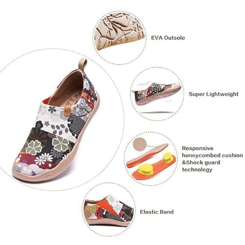 UIN Blossom Women's Fashion Floral Art Sneaker Painted Canvas Slip-On Ladies Travel Shoes (Hana, 9.5) — view 4