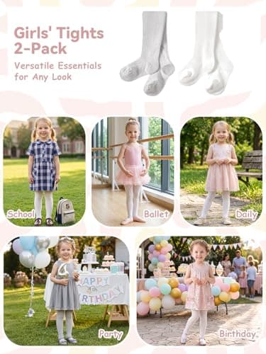 Miipat Baby Girl Tights Toddler Footed Leggings Mesh Lace Stockings 2 Pack Little Kids Hollow Pantyhose(WhiteGreyDiamondLace,2-4T) — view 5