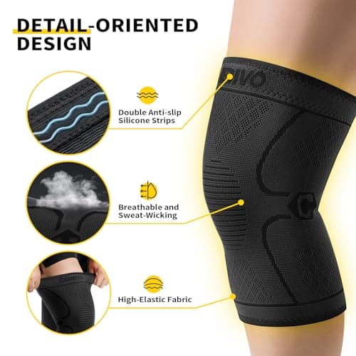 CAMBIVO 2-Pack Knee Brace for Running & Arthritis Pain Relief – Compression Knee Sleeve with Anti-Slip Silicone, for Men & Women, Sports, ACL & Meniscus Support (Black Medium) — view 3